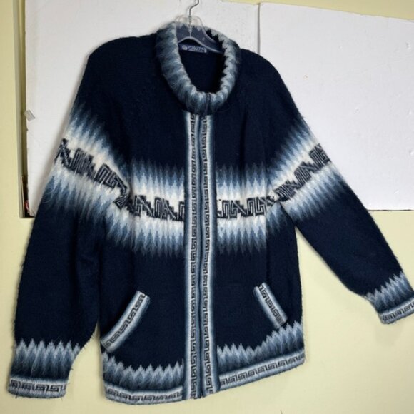 YUSUTEX Peru Alpaca Wool Artisan Cardigan Sweater Zip Jacket Soft Cozy Unisex L - Picture 3 of 16